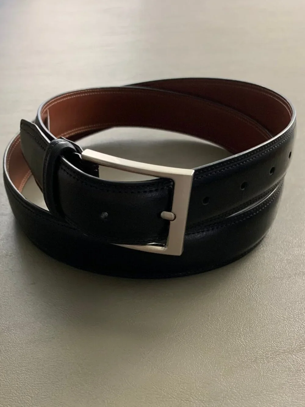 Perry Ellis Portfolio Men's Madras Bonded Leather Dress Belt, Black, XL 42-44